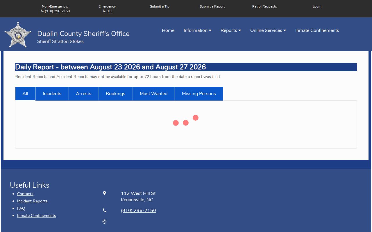 Duplin County Citizen Connect daily report search