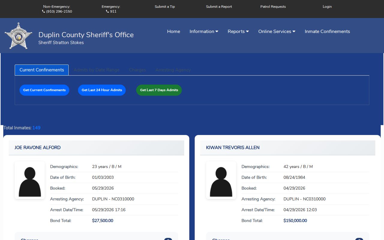 Duplin County Citizen Connect booking search